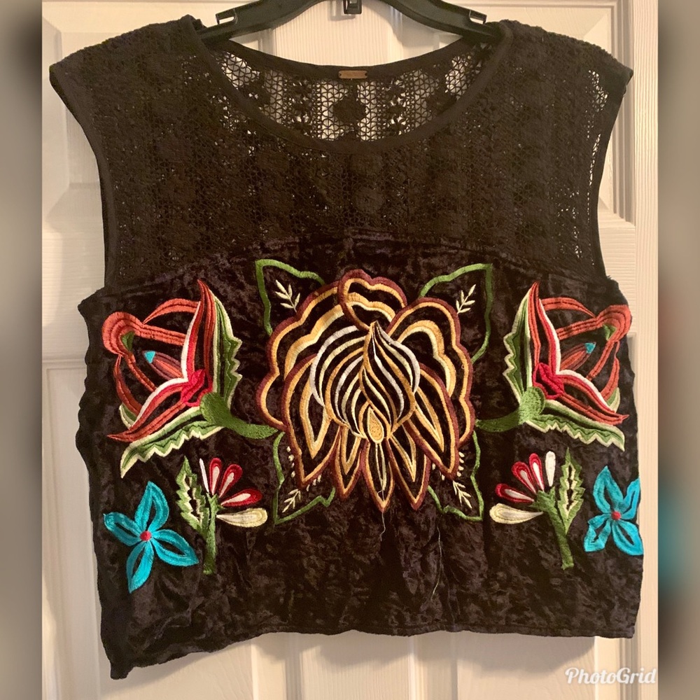 Free people velvet stitched crop top